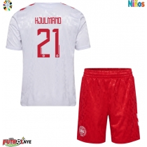 Camiseta Dinamarca Morten Hjulmand #21 Visitante Equipación para niños Eurocopa 2024 manga corta (+ pantalones cortos)